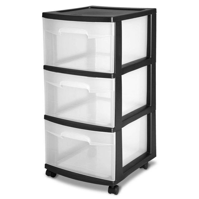 Sterilite 3 Drawer Multi Purpose Versatile Storage Cart with Clear Transparent Drawers, Ergonomic Handles, and Black Frame (8 Pack), 2 of 7