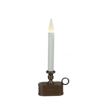 Brite Star 11" Battery Operated LED Christmas Candle Lamp with Toned Base - White/Bronze