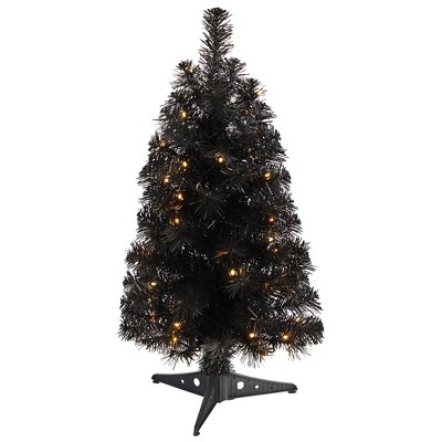 Nearly Natural 2-ft Black Artificial Christmas Tree with 35 LED Lights and 72 Bendable Branches
