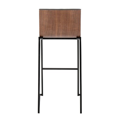 Gray and Walnut Wood Industrial Bar Stools with Black Metal Legs, Set of 2