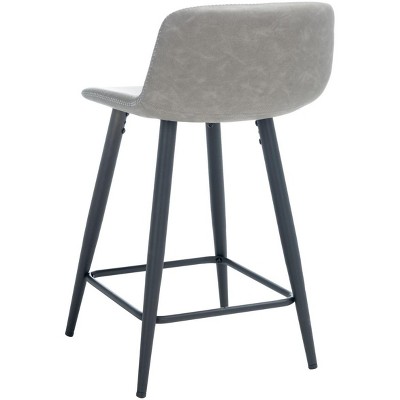 Grey and Black Saddle Style Leather Counter Stool