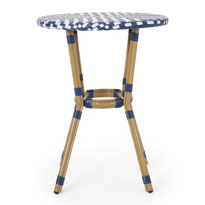 Picardy Outdoor Aluminum Round French Bistro Table - Navy/White/Bamboo - Christopher Knight Home
