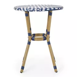 Picardy Outdoor Aluminum Round French Bistro Table - Navy/White/Bamboo - Christopher Knight Home