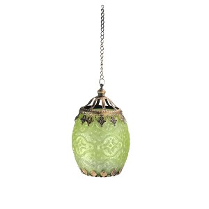 Ganz 6.25" Lime Green Chic Bohemian Glass Tea Light Candle Holder Lantern - 1 of 2