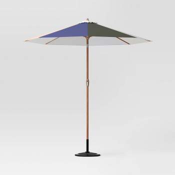 9' Round Color-Blocked Outdoor Patio Market Umbrella Basil with Teakwood Pole - Threshold™