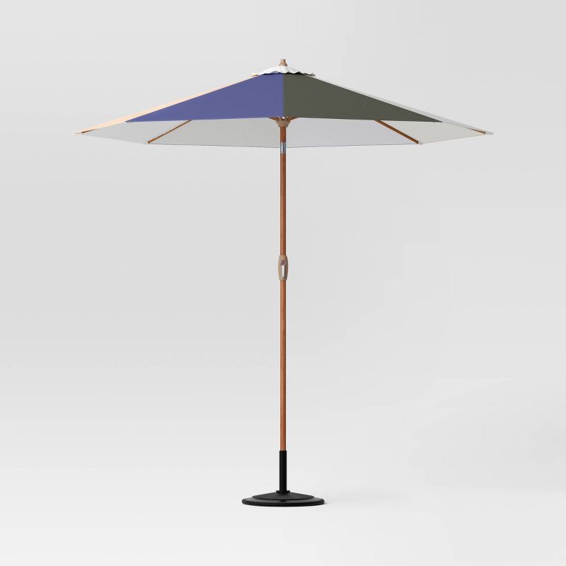 9&#39; Round Color-Blocked Outdoor Patio Market Umbrella Basil with Teakwood Pole - Threshold&#8482;, 1 of 7