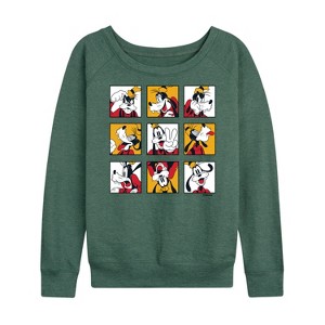 Women's - Disney - Goofy Grid Lightweight French Terry Wide Neck Long Sleeve Graphic Shirt - 1 of 4