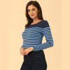 INSPIRE CHIC Women's Color Block Round Neck Long Sleeves Striped Basic T-Shirt - 3 of 4