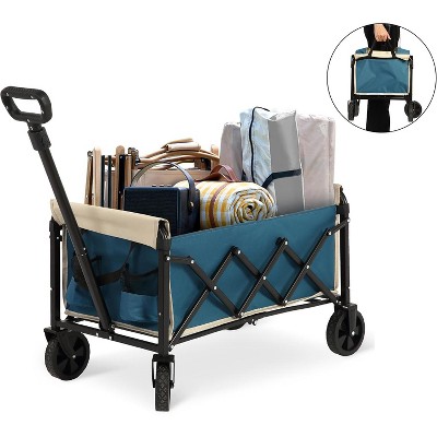 HTUTWOO Beach Collapsible Wagon Cart, Heavy Utility Wagon Cart, 70L Capacity, Heavy Duty 200 lbs