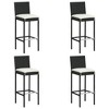 vidaXL 4-Piece Set of Black Poly Rattan Garden Bar Stools with Cream Cushions - Suitable for Outdoor, Garden, Patio, Deck & Kitchen Counter Use - 2 of 4