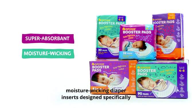 Sposie Booster Pads with Adhesive For Overnight Diaper Leak Protection - 28ct, 2 of 10, play video