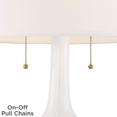 Natalia 27" Tall White Ceramic Floral Table Lamps Set with Fabric Shades