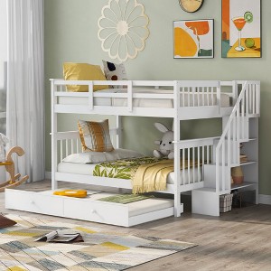 NicBex Full Size Bunk Bed Wooden Bed Frame with Twin Size Trundle, Storage Stairs and Full Length Guardrail, No Box Spring Required - 1 of 4