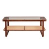 Modern Minimalist Rectangular Double - Layer Solid Wood Glass - Topped Coffee Table In Walnut Color, Rattan - Woven Chinese - Style Side Table - 3 of 4