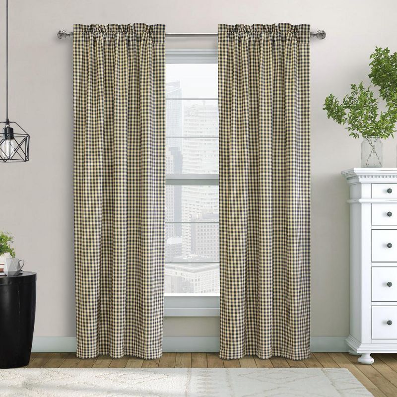 Thermalogic Checkmate Energy Efficient Room Darkening Simple Mini Check Pattern Pole Top Curtain Panel Pair Navy, 1 of 6