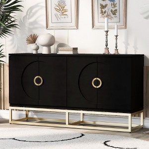 Sideboard Buffet Cabinet, Four-Door Storage Cabinet, Solid Wood Storage Cabinet with Adjustable Shelves, Metal Handles and Legs for Living Room Black - 1 of 4