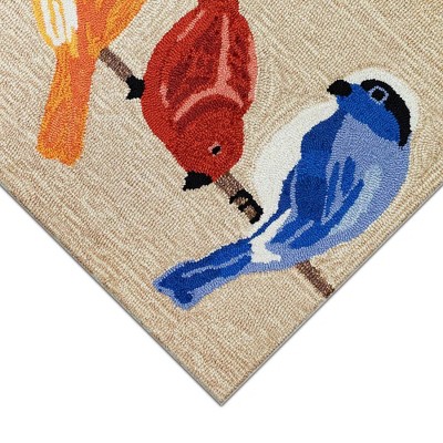 Sunflower & Birds Hand Tufted Neutral Indoor/Outdoor Rug 31"x48"