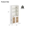 MAYEERTY 5-Shelf Bookcase with Rattan Doors, Tall Display Shelves - Home Office, Bedroom, White - 4 of 4