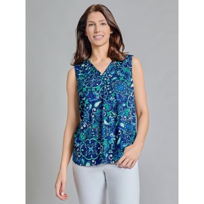 Jones New York Sleeveless V-Neck Pleat Front Top