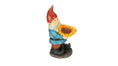 Colorful Resin Garden Gnome with Sunflower Bird Feeder