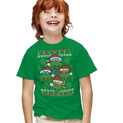 Boys' Short Sleeve Teenage Mutant Ninja Turtles Ugly Christmas Sweater T-Shirt