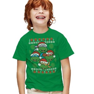 Boys' Short Sleeve Teenage Mutant Ninja Turtles Ugly Christmas Sweater T-Shirt - 1 of 4