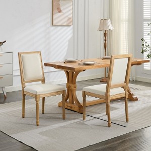 NicBex Set of 2 French Country Dining Chairs, Carved Solid Wood Frame, Square Upholstered Back Kitchen Side Chairs for Living/Dining Room - 1 of 4