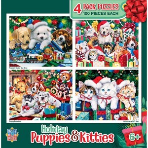 MasterPieces - Holiday Puppies & Kitties 4-Pack 100 Piece Jigsaw Puzzles for Kids - 1 of 4