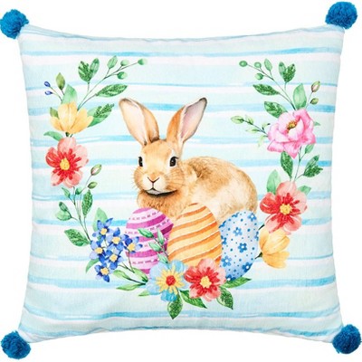 The Lakeside Collection Easter Bunny Embroidered Decorative Pillows - Easter Accent Pillow Bunny & Wreath