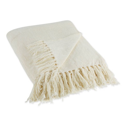 50x60 Soft Chenille Throw Blanket Cream - Design Imports