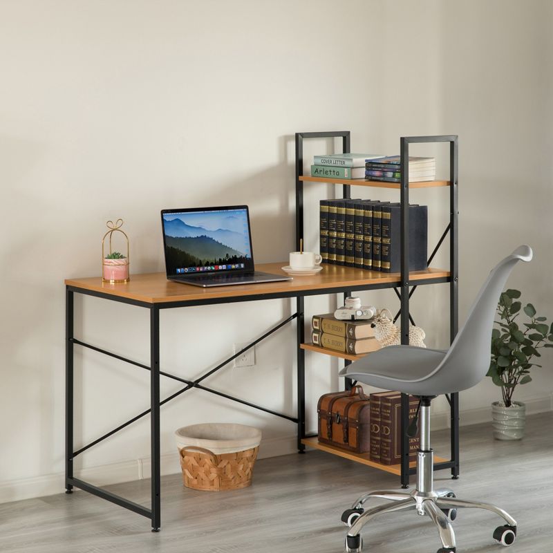 Wood and Metal Industrial Home Office Computer Desk with Bookshelves, 2 of 6