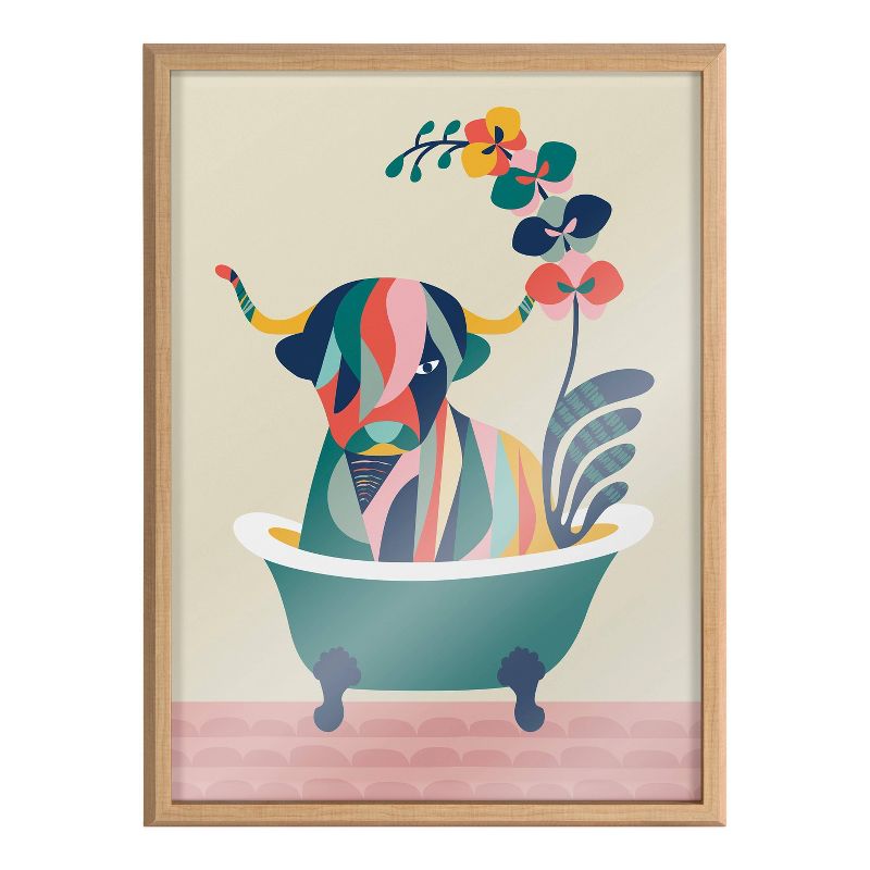 18&#34; x 24&#34; Blake Mid-Century Modern Cow in Bathtub Framed Printed Glass Natural - Kate &#38; Laurel All Things Decor, 3 of 8
