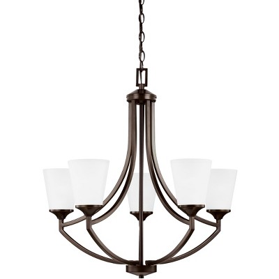 Hanford Bronze 5-Light Chandelier with Satin Etched Glass Shades