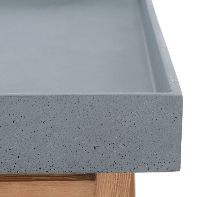 Terance Natural Acacia Wood Outdoor Side Table with Gray Tray