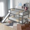CAVINAS Twin Over Twin Pine Wood Floor Bunk Bed with Slide/Ladder & Guardrails,House Bed Frame for Kids Room,Bedroom - 2 of 4