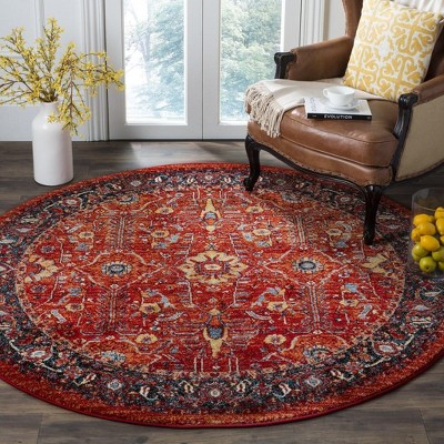 Hand-Knotted Red Synthetic Round Floral Area Rug