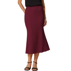 INSPIRE CHIC Women's Texture Stretchy Bodycon Mermaid Fishtail Lettuce Hem Elastic High Waist Maxi Skirts - 1 of 4