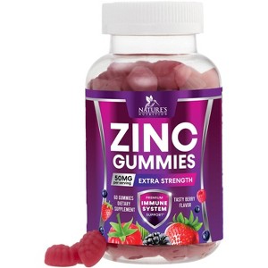 Zinc Gummies 50mg, Bone, Skin & Immune Support Health Gummy, Premium Antioxidant Chewable, Gluten Free, Vegan Zinc, 60 Gummies By Nature's Nutrition - 1 of 4