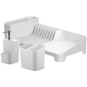 OU Kitchen Sink Organizer 3pc Set, Dish Drying Rack, Cutlery Drainer & Soap Dispenser Caddy with Sponge Holder, Countertop Dish Drainer & Strainer - 1 of 4