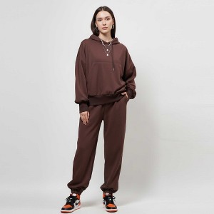 Cherie Code Women’s Brown Velour‑Lined Hoodie & Jogger Set – Pullover Hooded Sweatshirt with Elastic Waist Pants - 1 of 4