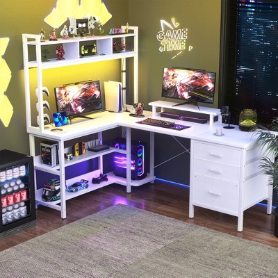 Aheaplus L Shaped Computer Desk, Gaming Desk with Hutch