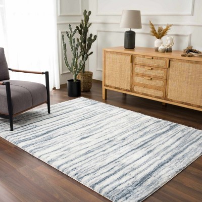 Hauteloom Mette White&Blue Lined Plush Area Carpet