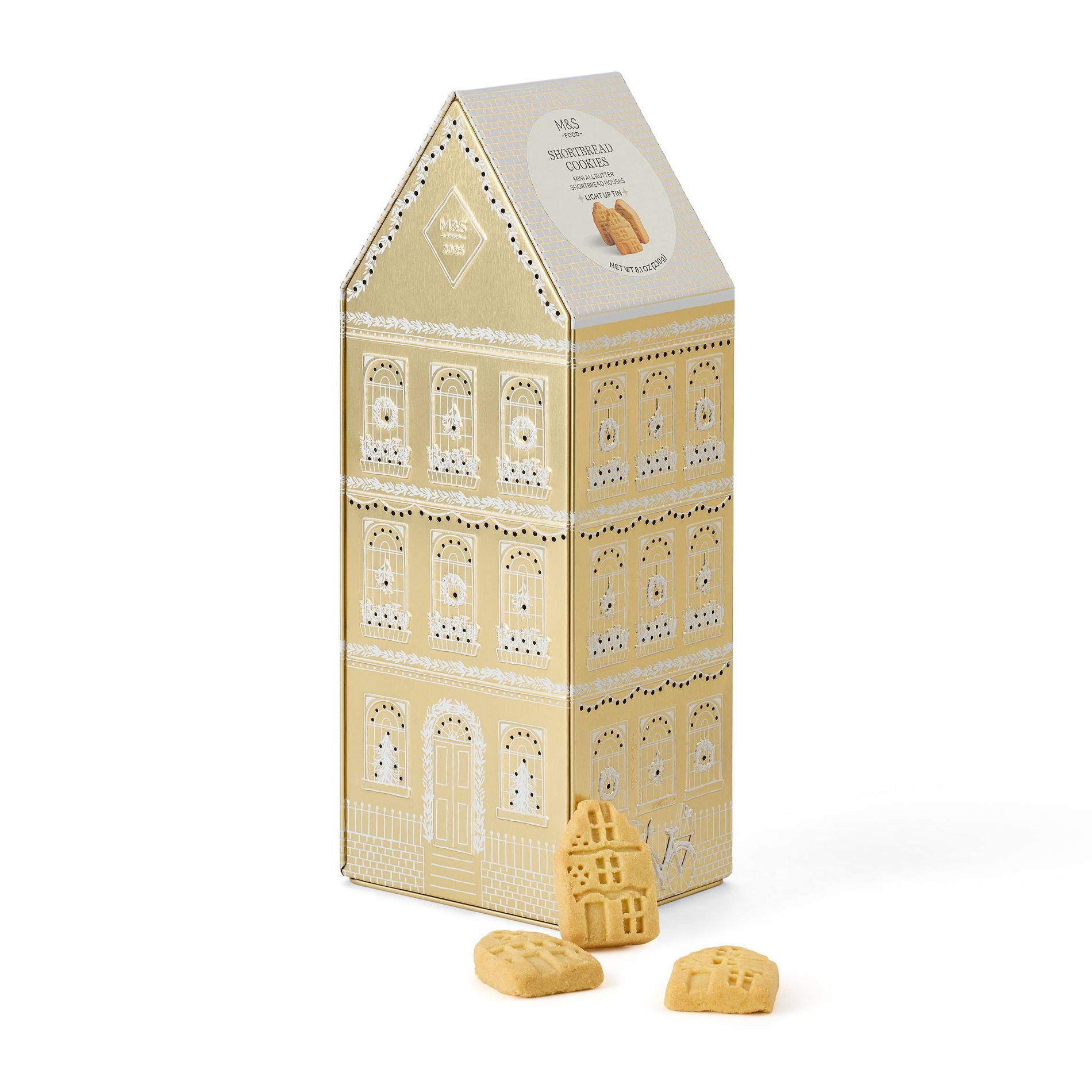 M&S Light up Christmas Biscuit Cookies Tin - 4.41oz (Colors May Vary)