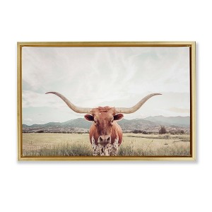 Stupell Industries Longhorn Portrait Open Meadow Floating Frame Canvas Art - 1 of 4