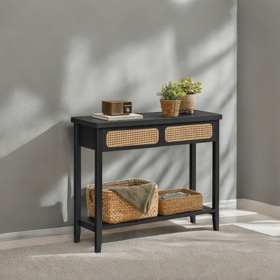 Ash Black and Brown Particle Board Console Table with Storage
