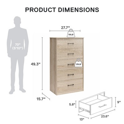 Blonde Oak 4-Drawer Dresser with Metal Handles