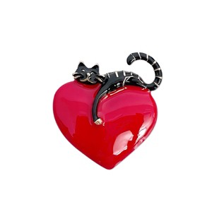 Wrapables Lounging Cats Enamel Brooch Pin, Cat on Heart - 1 of 4