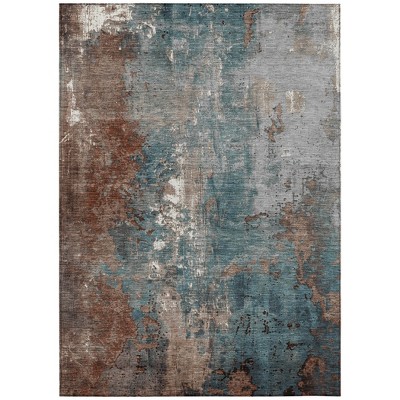 HomeRoots 5' X 8' Rust And Teal Blue Abstract Washable Indoor Outdoor Area Rug