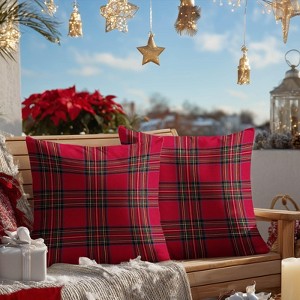 Set of 2 Christmas Throw Pillow Covers 18x18 Inch Soft Decorative Red Plaid Cushion Covers - 1 of 4