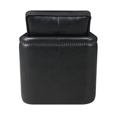 Rocha Black Leather Swivel Accent Chair with Wood Frame